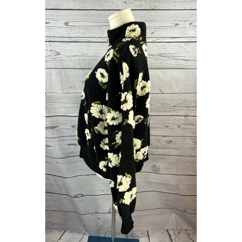Entro Floral Sherpa Fleece Pullover Women Medium Black 3/4 Zip Cozy NWT - Picture 2 of 6